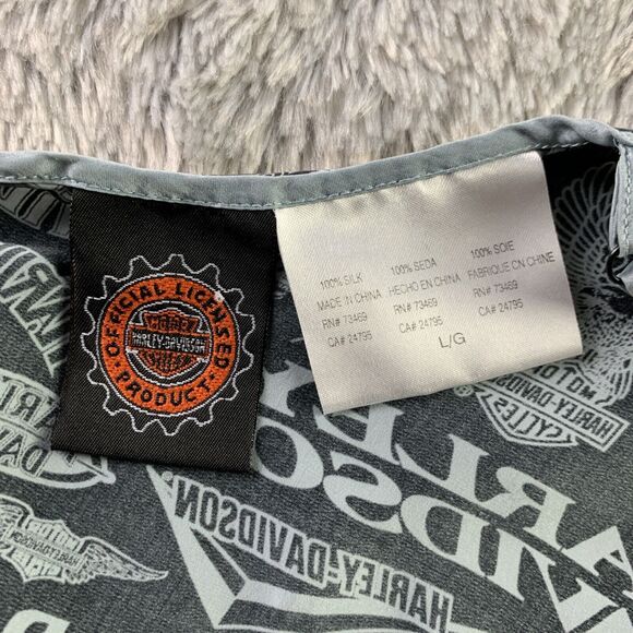 Harley Davidson Shirt Womens Large Black Gray Tank Top Silk All Over Print Logos - Picture 9 of 10